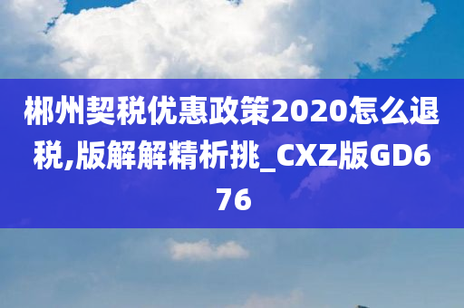 郴州契税优惠政策2020怎么退税,版解解精析挑_CXZ版GD676