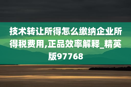 技术转让所得怎么缴纳企业所得税费用,正品效率解释_精英版97768